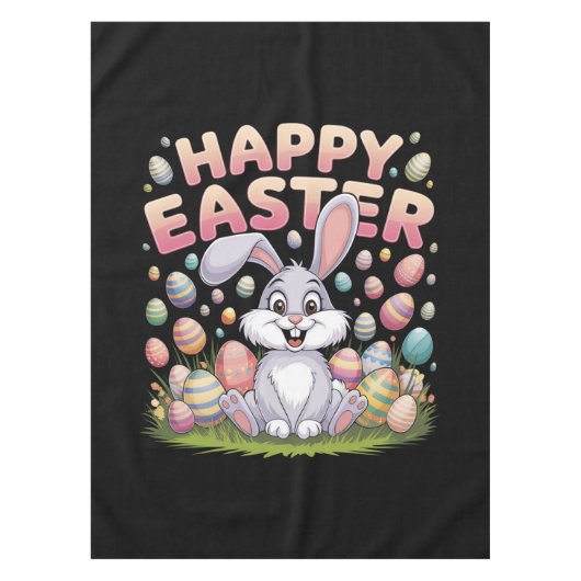 Happy Easter 2025 Eggs Bunny Schattige Konijn Tafelkleed (Voorkant)