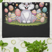 Happy Easter 2025 Eggs Bunny Schattige Konijn Theedoek (Gevouwen)