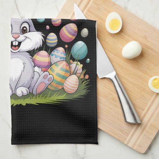 Happy Easter 2025 Eggs Bunny Schattige Konijn Theedoek (Quarter Fold)