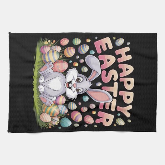 Happy Easter 2025 Eggs Bunny Schattige Konijn Theedoek (Horizontaal)