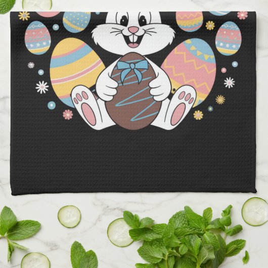 Happy Easter 2025 Eggs Bunny Schattige Konijn Theedoek (Gevouwen)