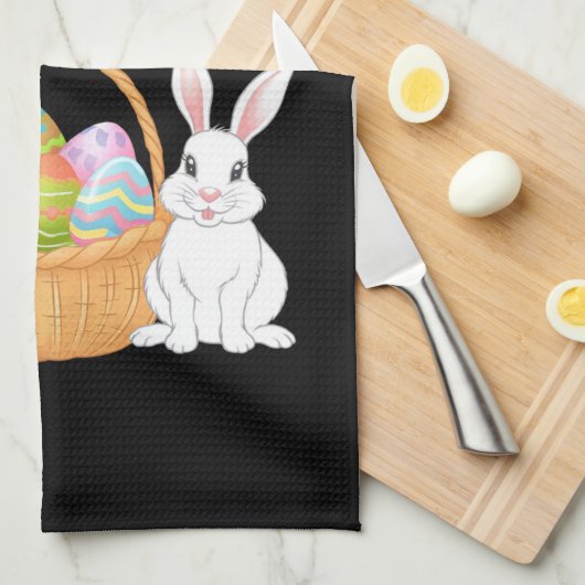 Happy Easter 2025 Eggs Bunny Schattige Konijn Theedoek (Quarter Fold)