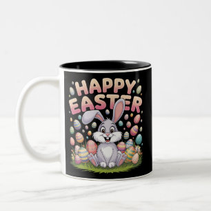 Happy Easter 2025 Eggs Bunny Schattige Konijn Tweekleurige Koffiemok