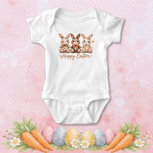 Happy Easter 3 Charming Plaid Bunnies Romper