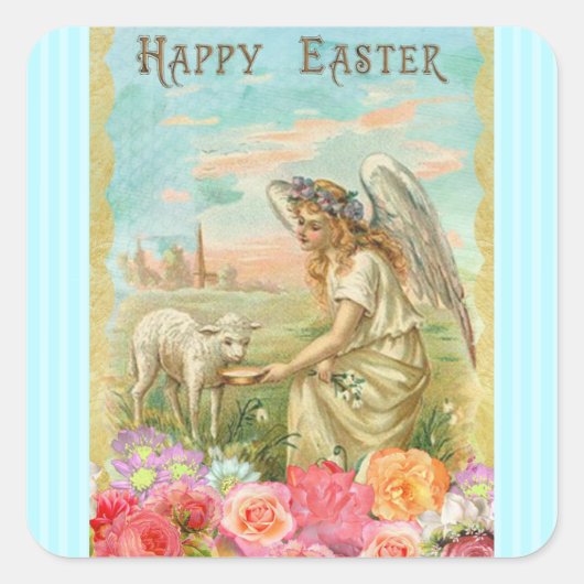 Happy Easter  Angel en Lam Stickers (Voorkant)
