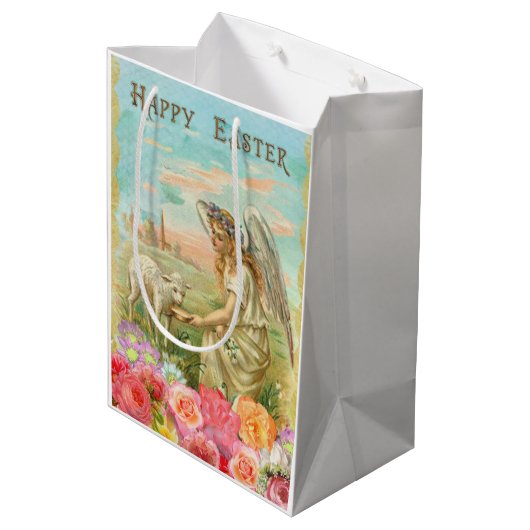 Happy Easter Angel Lamb Medium Cadeauzakje (Achterkant Gekanteld)