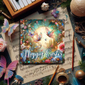 Happy Easter Art Nouveau Glas in lood Vlinders Feestdagenkaart