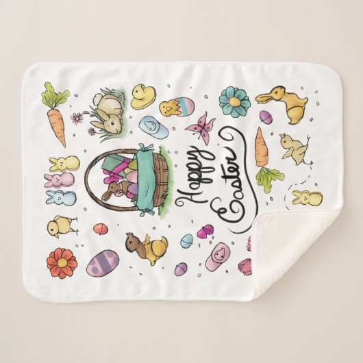 Happy Easter Art Sherpa Deken (Voorkant (horizontaal))