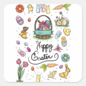 Happy Easter Art Vierkante Sticker (Voorkant)
