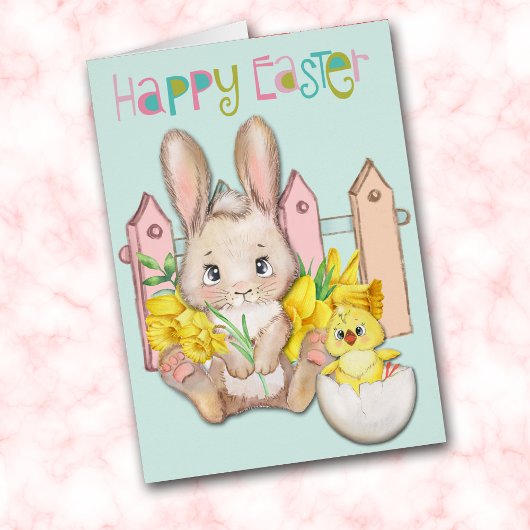Happy Easter Baby Bunny en Chick met Daffodils