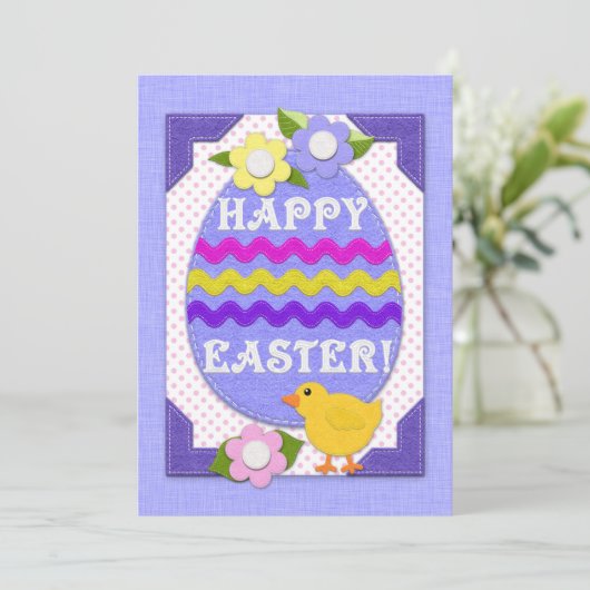Happy Easter Baby Chick Faux Felt Texture (Staand voorkant)