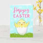 Happy Easter Baby Chick Groet Kaart (Gele Bloem)