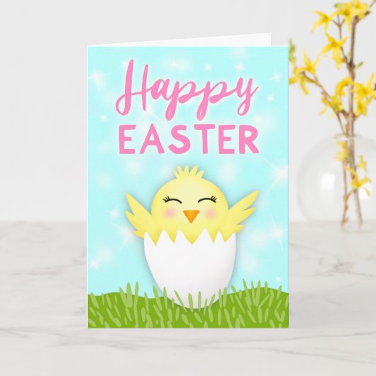 Happy Easter Baby Chick Groet Kaart (Gele Bloem)