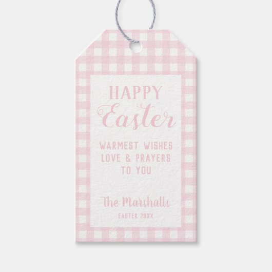 Happy Easter Baby roze Small Gingham, op maat gema Cadeaulabel (Voorkant)