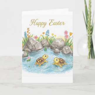 Happy easter baby turtles kaart