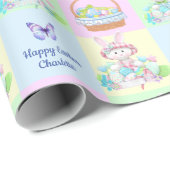 Happy Easter Baby's Naam Soft Pastels Bunny Cadeaupapier (Rol Hoek)