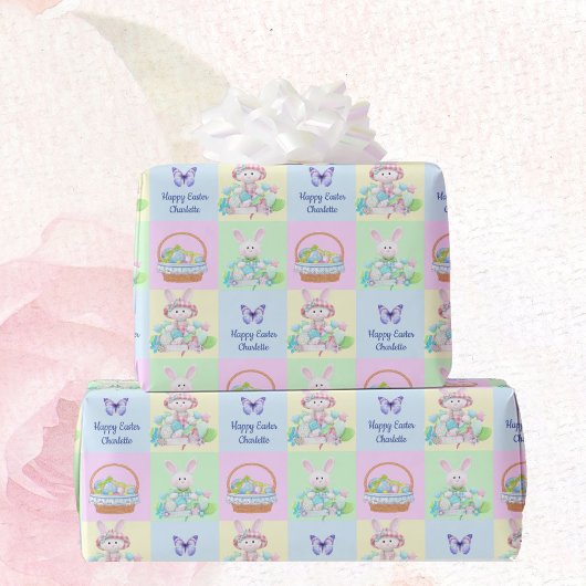 Happy Easter Baby's Naam Soft Pastels Bunny Cadeaupapier