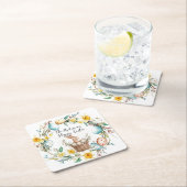 Happy Easter banny met mand en bloemenpaas Kartonnen Onderzetters (Insitu)