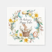 Happy Easter banny met mand en bloemenpaas Servet (Voorkant)