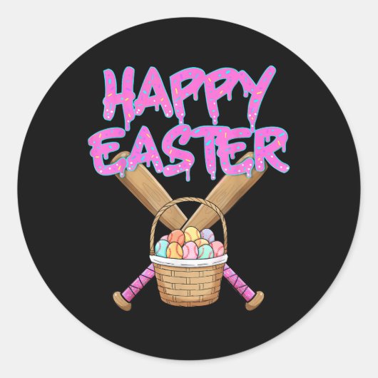 Happy Easter Baseball Bat Ice Cream Drip met Ei Ronde Sticker (Voorkant)
