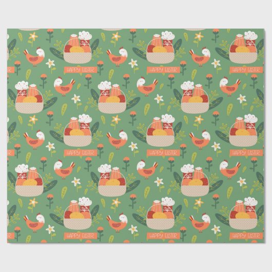 Happy Easter Baskets Spring Flowers Cadeaupapier (Vlak)