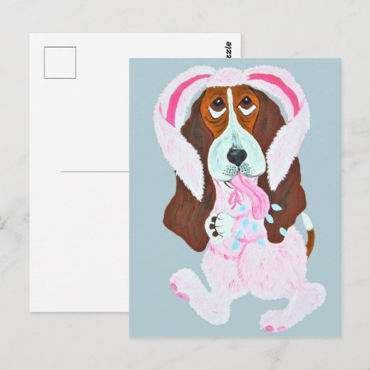 Happy Easter Basset Hound Easter Bunny Briefkaart (Voorkant / Achterkant)