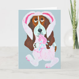 Happy Easter Basset Hound Easter Bunny Kaart