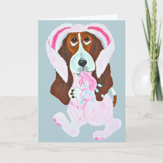 Happy Easter Basset Hound Easter Bunny Kaart (Voorkant)
