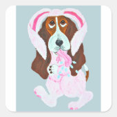 Happy Easter Basset Hound Easter Bunny Vierkante Sticker (Voorkant)
