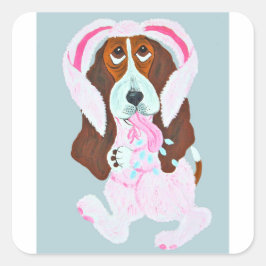Happy Easter Basset Hound Easter Bunny Vierkante Sticker