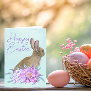 Happy Easter Beauful Bunny Rabbit Pastel Floral Feestdagen Kaart
