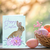 Happy Easter Beauful Bunny Rabbit Pastel Floral Feestdagen Kaart