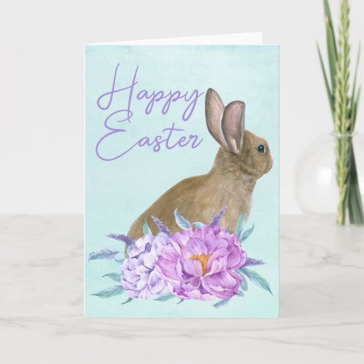 Happy Easter Beauful Bunny Rabbit Pastel Floral Feestdagen Kaart (Voorkant)