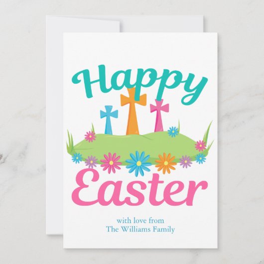 Happy Easter Beauful Floral Crosses gepersonalisee Feestdagenkaart (Voorkant)