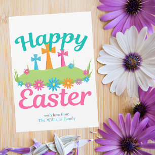 Happy Easter Beauful Floral Crosses gepersonalisee Feestdagenkaart