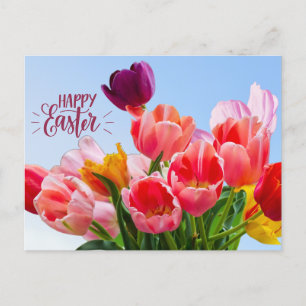 Happy Easter Beauful Tulip Flowers Feestdagenkaart