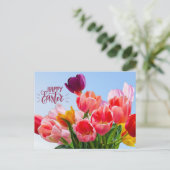 Happy Easter Beauful Tulip Flowers Feestdagenkaart (Staand voorkant)