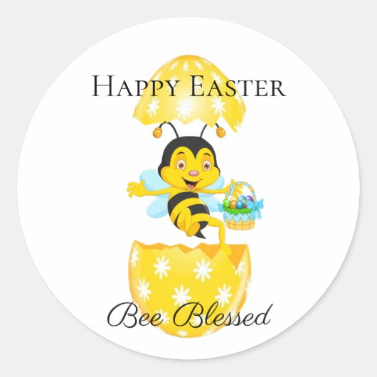 Happy Easter Bee Blessed Cartoon Ronde Sticker (Voorkant)