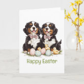 Happy Easter Berner Mountain Dogs Easter Eggs Kaart (Gele Bloem)