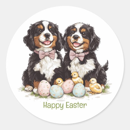 Happy Easter Berner Mountain Dogs Easter Eggs Ronde Sticker (Voorkant)