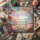 Happy Easter Bible Verse Pastel Flowers Christelij Feestdagenkaart