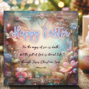 Happy Easter Bible Verse Pastel Flowers Christelij Feestdagenkaart