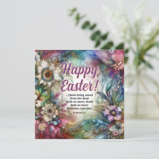 Happy Easter Bible Verse Waterverf Floral Feestdagenkaart (Staand voorkant)