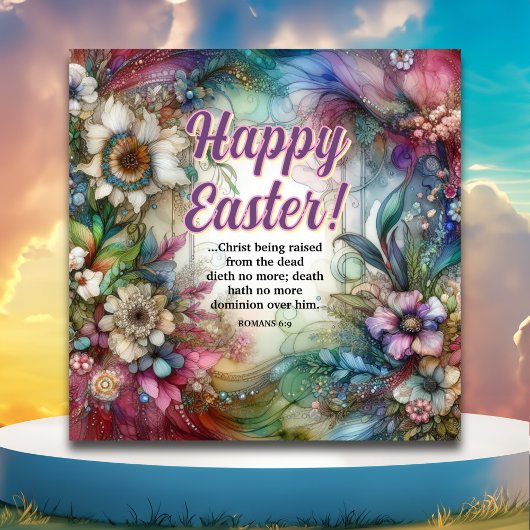 Happy Easter Bible Verse Waterverf Floral Feestdagenkaart