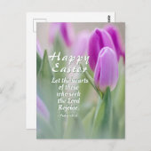 Happy Easter bijbel Verse Roze Tulieren Briefkaart (Voorkant / Achterkant)