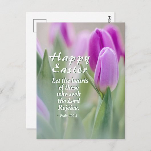 Happy Easter bijbel Verse Roze Tulieren Briefkaart (Voorkant / Achterkant)