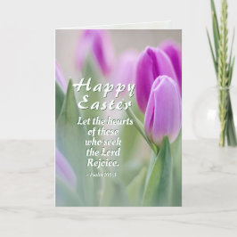 Happy Easter bijbel Verse Roze Tulieren Feestdagen Kaart