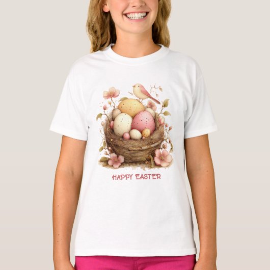 Happy Easter Bird Nest Eggs Bird T-shirt (Voorkant)