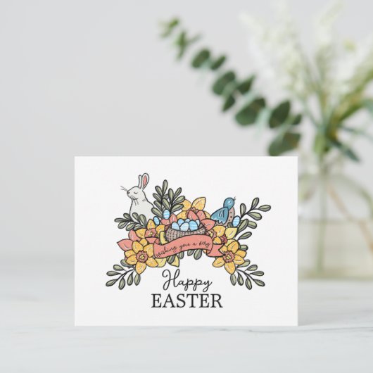 Happy Easter Birds en Bunny Feestdagenkaart (Staand voorkant)