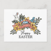 Happy Easter Birds en Bunny Feestdagenkaart (Voorkant)
